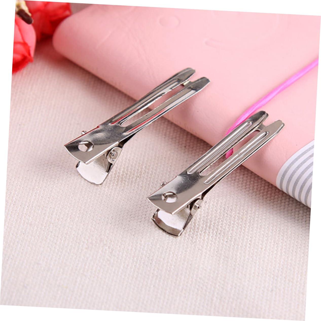 Didiseaon Didiseaon 50pcs Double Prong Metal Hair Clips Silver Plated Small Hair Alligator Clips for Braiding and Diy Hair Bow Making