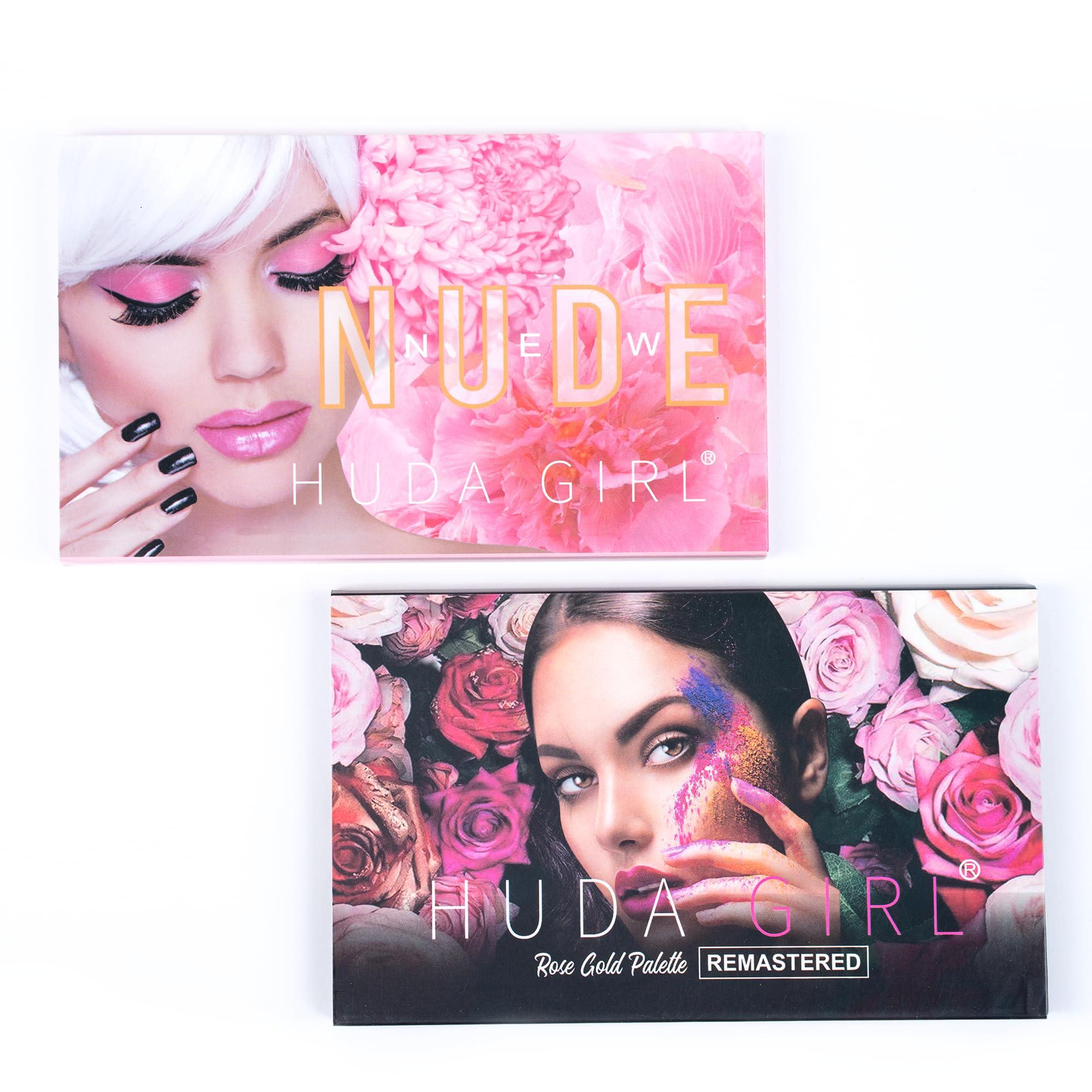 HUDA GIRL HUDA GIRL Beauty Rose Gold Remastered + Nude Edition Eyeshadow Palette Combo Kit - 36 Matte and Shimmer Finishes, Includes Black Eyeshadow - Complete Eye Shadow Palette Set