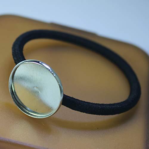 Teensery 20 Pcs Hair Ties Hair Bands with 25mm Round Blank Cabochon Setting Tray for DIY Hair Accessories Making