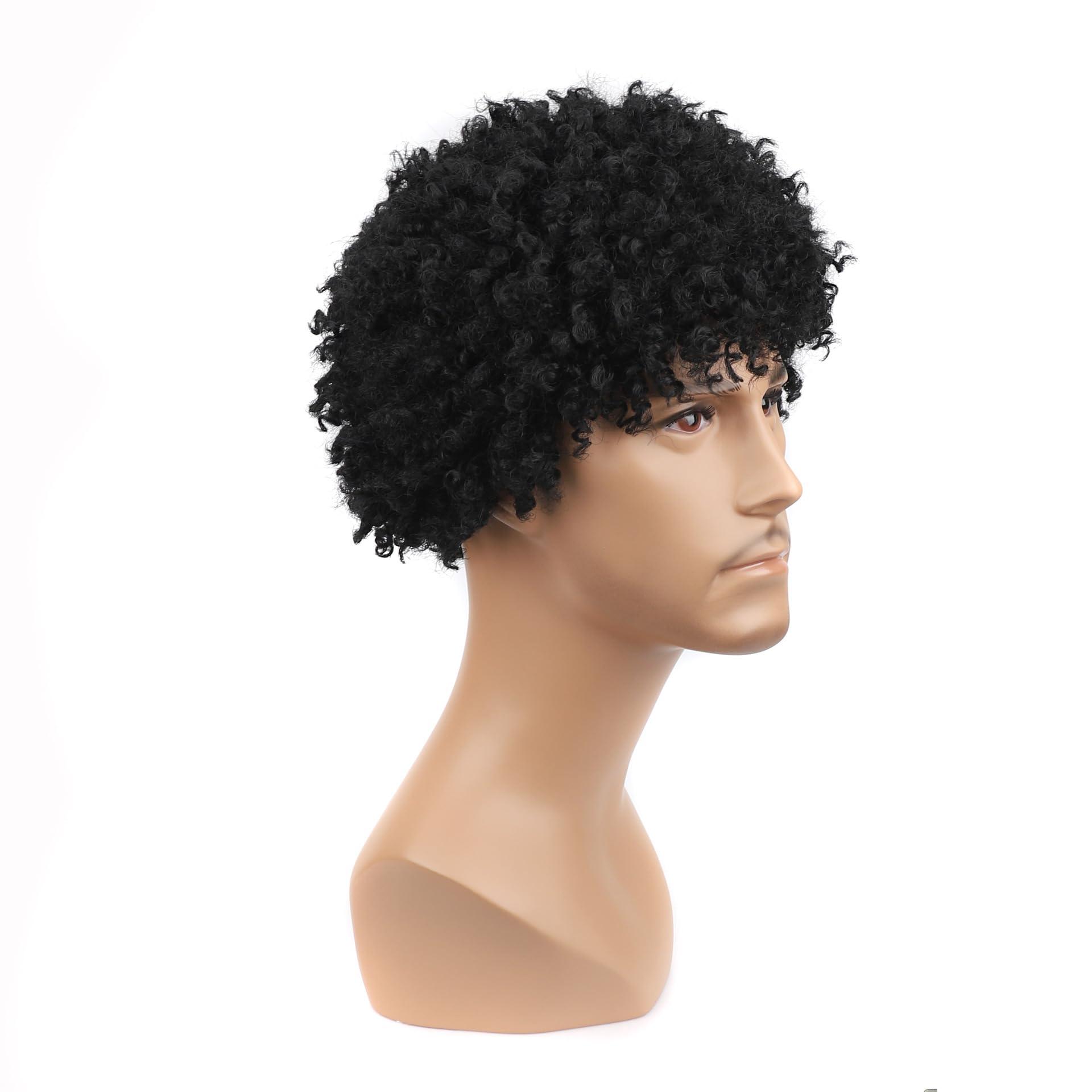 Remanbo Remanbo 2inch Short Curly for Men Wigs Fashion Machine Made Natural Black Hair for Hair Loss (Black)