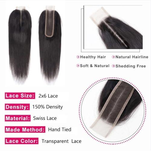 Jinhongze Straight Closure 2x6 Lace Closure Human Hair Middle Part Closure Straight HD Transparent Lace Closure 2x6 Human Hair Kim K Closure 18inch