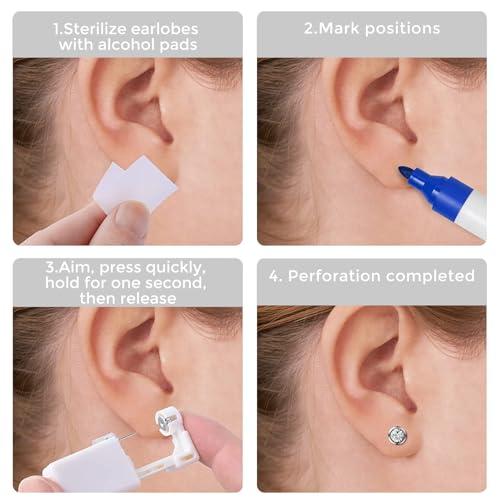 SugarTang SugarTang Ear Piercing Kit | Disposable Ear Piercing Gun Kit Made in 316L Surgical Stainless Steel with 4mm - 4prong Cubic Zirconia | At Home Self Piercing Kit with Earrings Studs