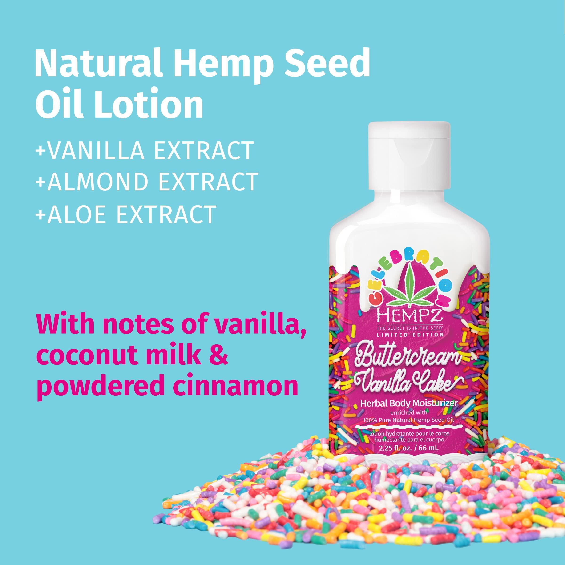 Hempz Hempz Body Lotion - Buttercream Vanilla Cake Celebration Limited Edition Daily Moisturizing Cream, Shea Butter, Aloe - Skin Care Products - Travel Size, 2.25 Oz