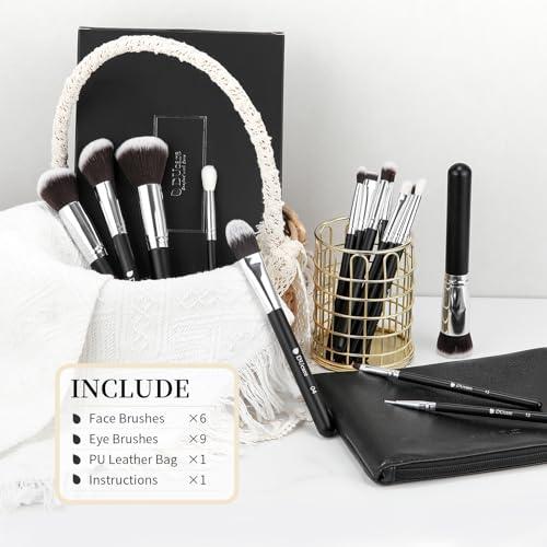 DUcare DUcare Makeup Brushes with Bag,15Pcs Makeup Brush Set Christmas Gift Travel Kabuki Foundation Blending Blush Eyeliner Shadow Brow Concealer Brushes Kit Black