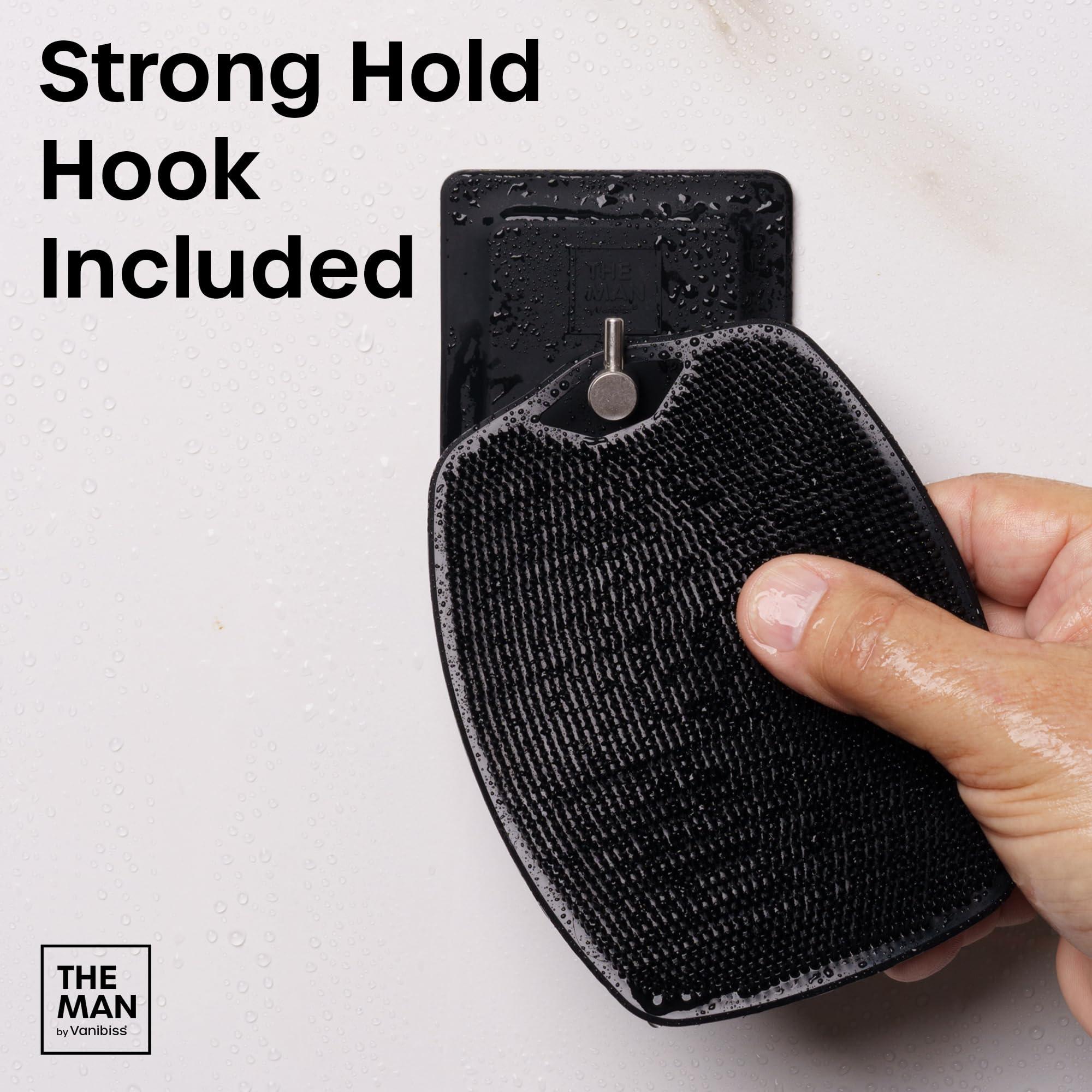 Vanibiss The Man Body Scrubber & Hook - Silicone Body Scrubber for Men - Shower Scrubber for Men - Silicone Body Buffer Hygienic & Easy to Clean - Soft Bristles & Non-Slip Handle - Body Washing Brush (1 Set)