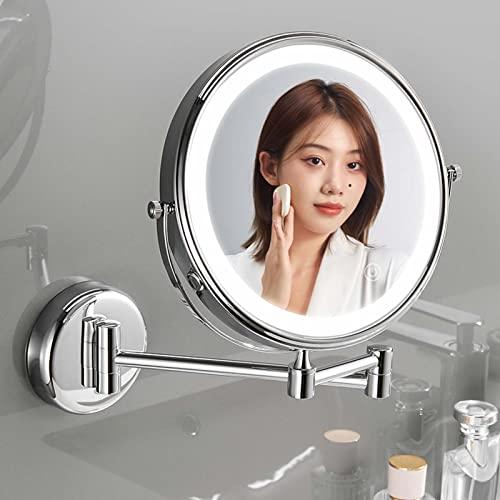 Contrence Wall Mounted Makeup Mirror with Magnification, 8'' HD Double Sided Bathroom Mirror, 360°rotatable, The Stand can be Folded and Unfolded, for Makeup and face Cleansing.-Matte Black||3X