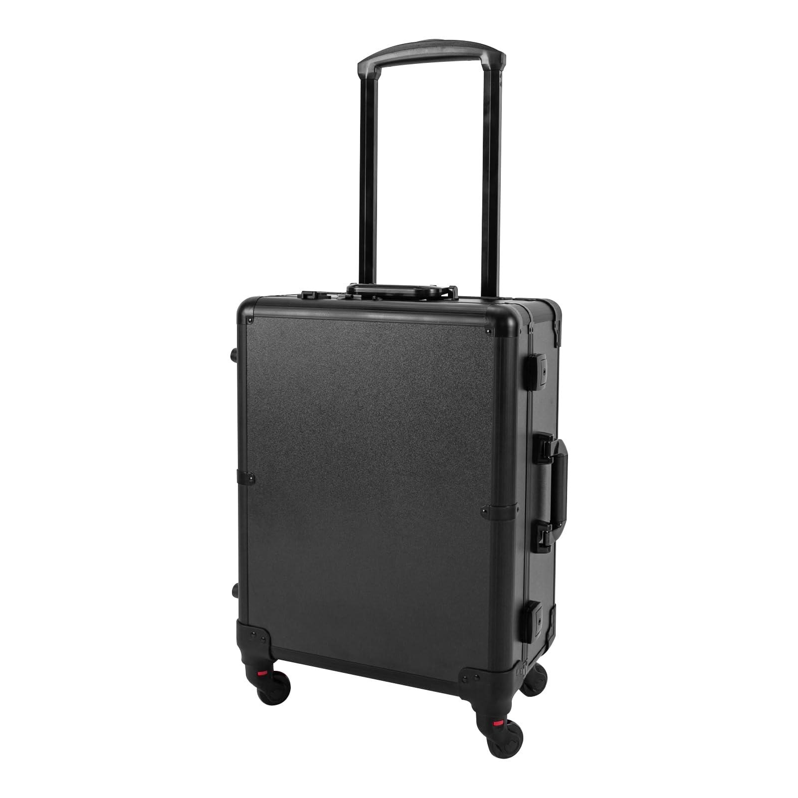 Blisiour Aluminum Trolley Makeup Train Case with 8 Led Light & Stands Rolling Cosmetic Organizer Studio with Mirror & Removable Universal Wheels & Main Case and 4 Compartments (Black)