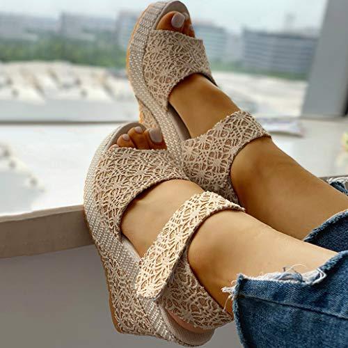 Generic Women\'s Ladies Platform Wedges Heel Sandals Floral Flower Lace-up Shoes Footwear Sandals Shoes Women Nine