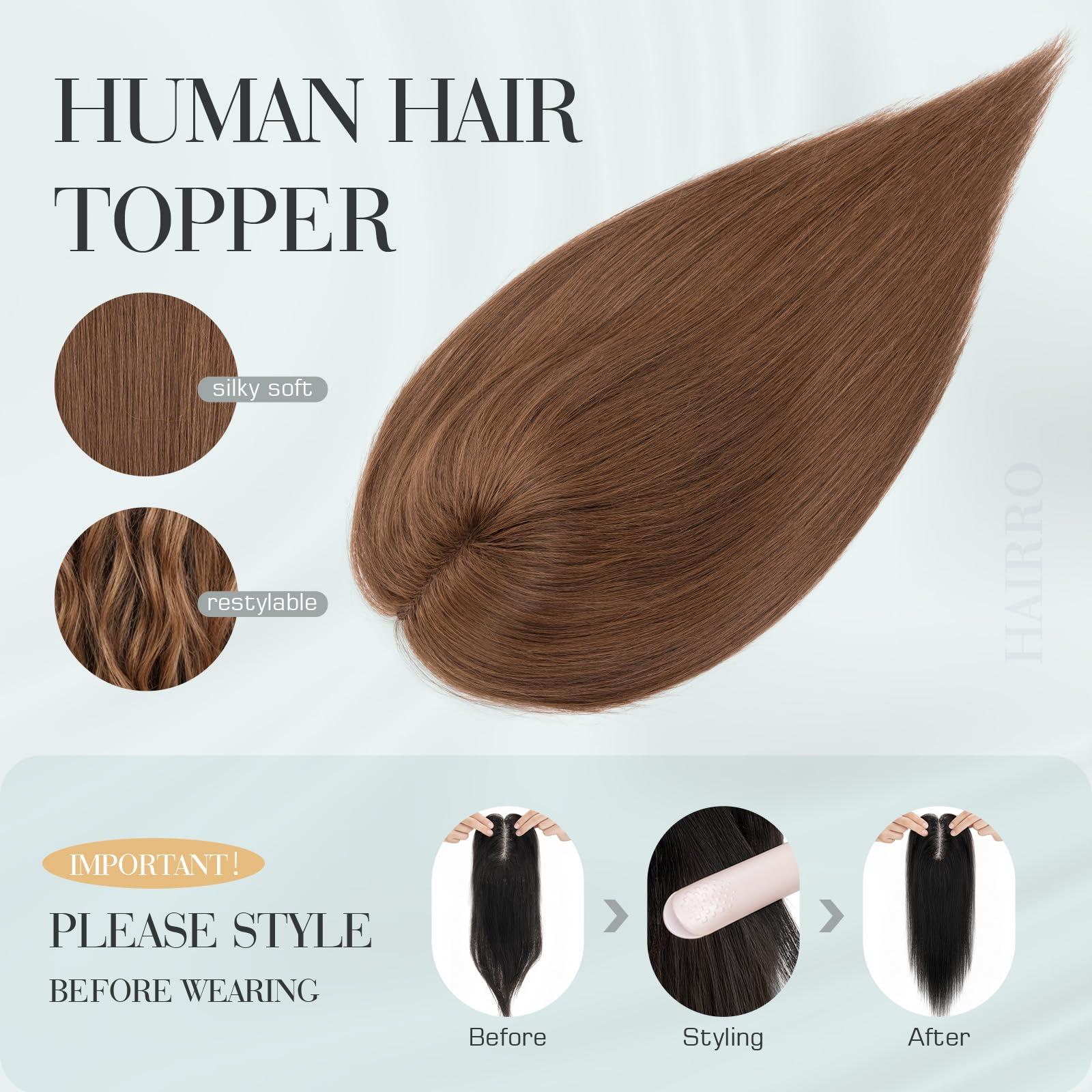 Hairro Hairro Hair Toppers For Women Real Human Hair Top Hair Pieces For Thinning Hair Short Topper Hairpiece Remy Toupee On Top Crown Topper Hair Extensions 12 Inches 41g #04 Medium Brown