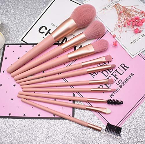 Sazonova Beauty Sazonova Beauty 12 Pcs Vegan Cruelty Free Luxury Wood Handle Pink Make Up Brushes with PU Leather Bag (Pink)
