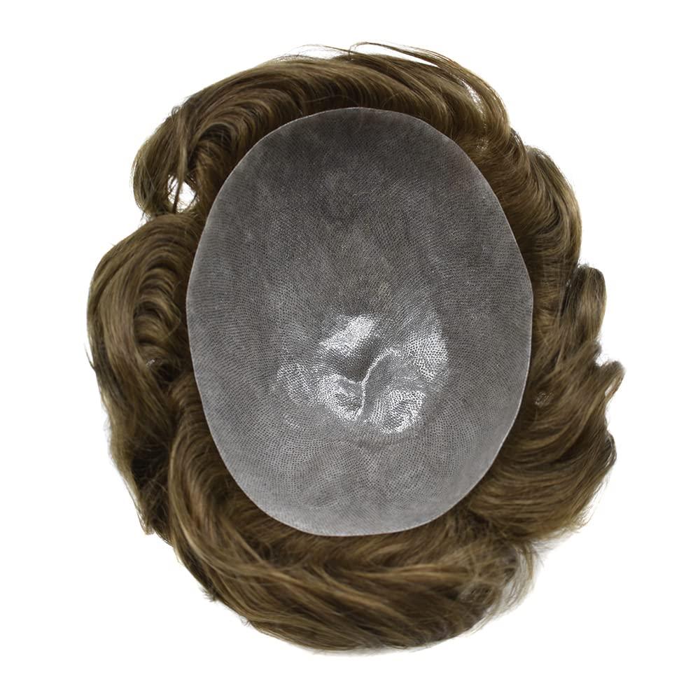 Generic Generic Hair Piece For Mens Toupee Human Hair Replacement System For Men Hairpieces Poly Toupee Hair Systems Protesis Capilar Para Hombre 8X10#4 Medium Brown 100% Density