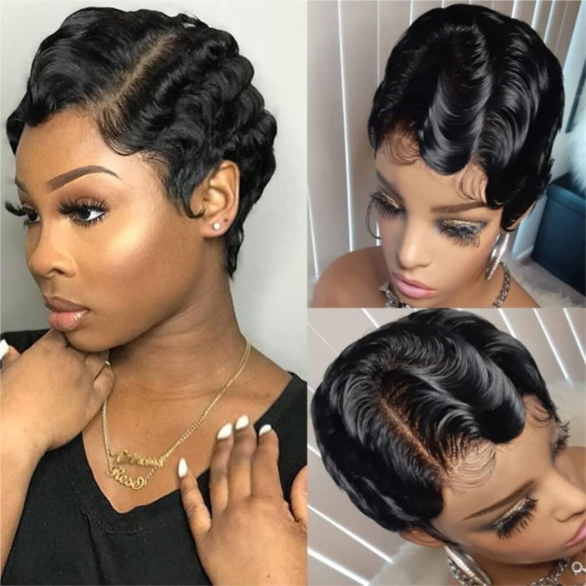 RUVOO KAAZEE Wig Short Curly Lace Front Wigs Human Hair,Short Curly Human Hair Wig For Women Bob Curly Black Wig for Daily Party