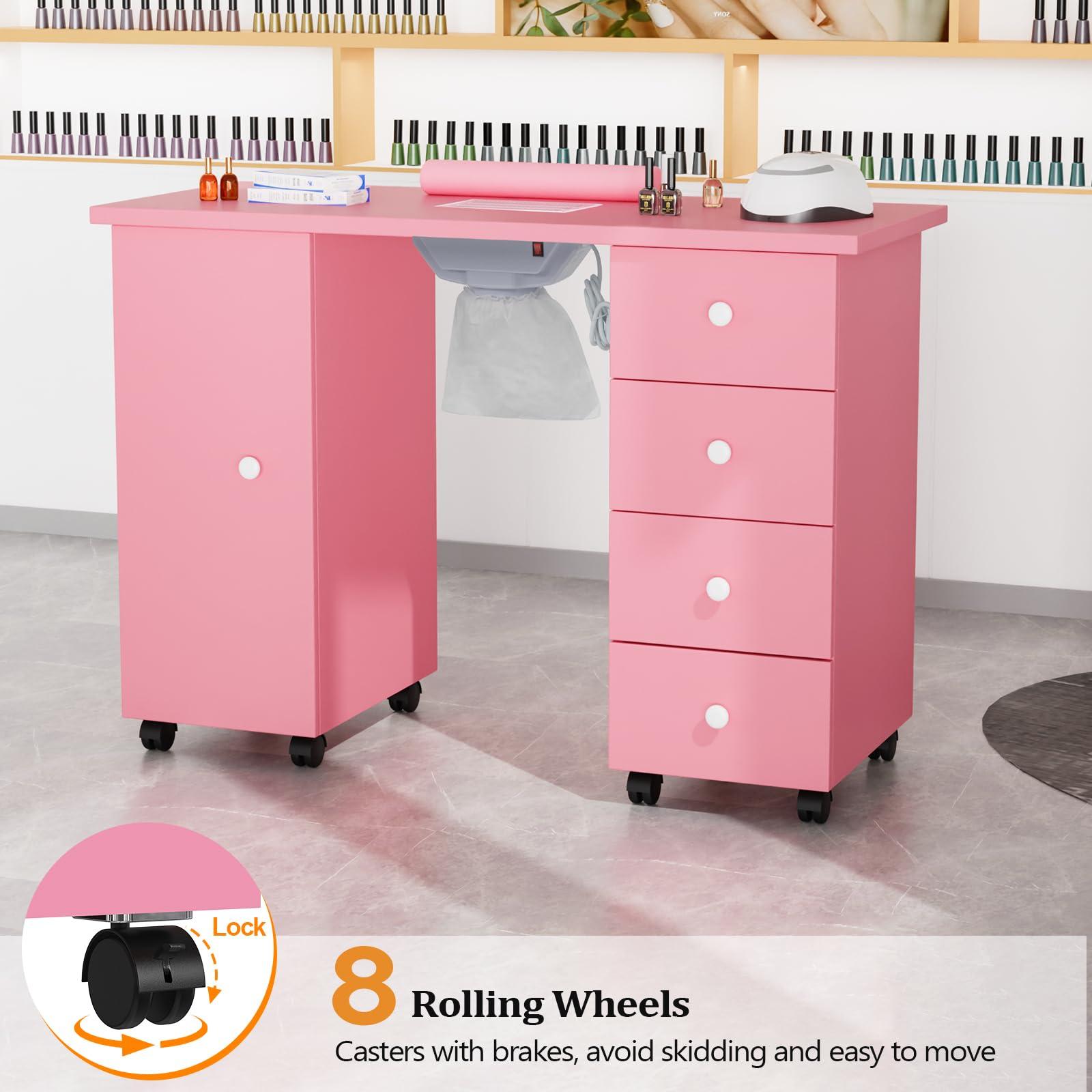 OmySalon OmySalon Manicure Table Nail Desk for Nail Tech, Nail Table Beauty Salon Tech Station w/Electric Downdraft Vent, Lockable Wheels,Wrist Cushion,Storage Drawers