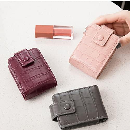 boshiho Boshiho PU Leather Lipstick Case with Mirror Mini Cosmetic Pouch Case Portable Make Up Bag with Snap Closure Elegant Gift for Girls (Gray)