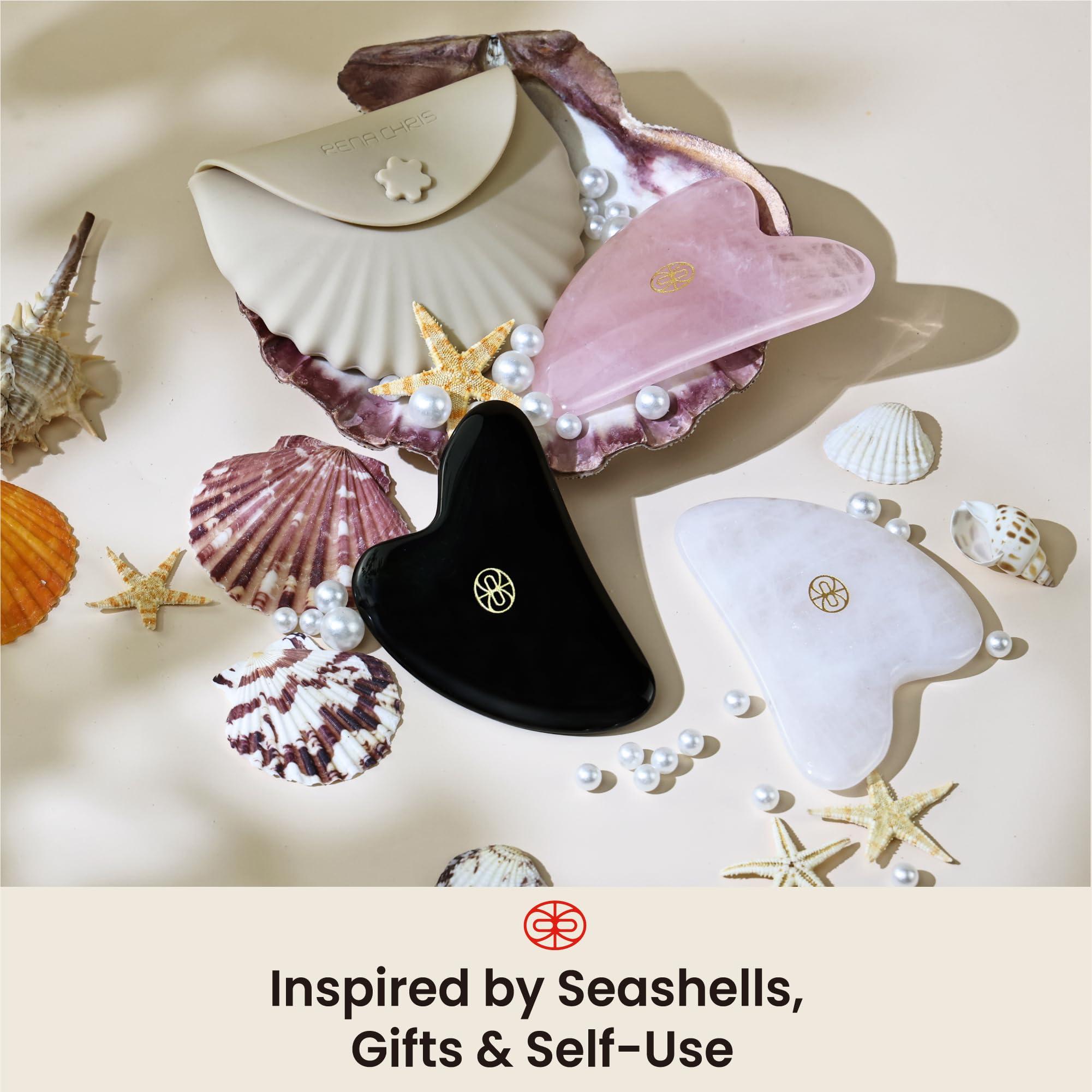 Rena Chris Rena Chris Gua Sha Facial Tools-Fuller, Ergonomic Black Obsidian Jade Gua Sha Stone for Face Massage,Jawline Sculpting and Puffiness Reducing,Skin Care Massager(Black)