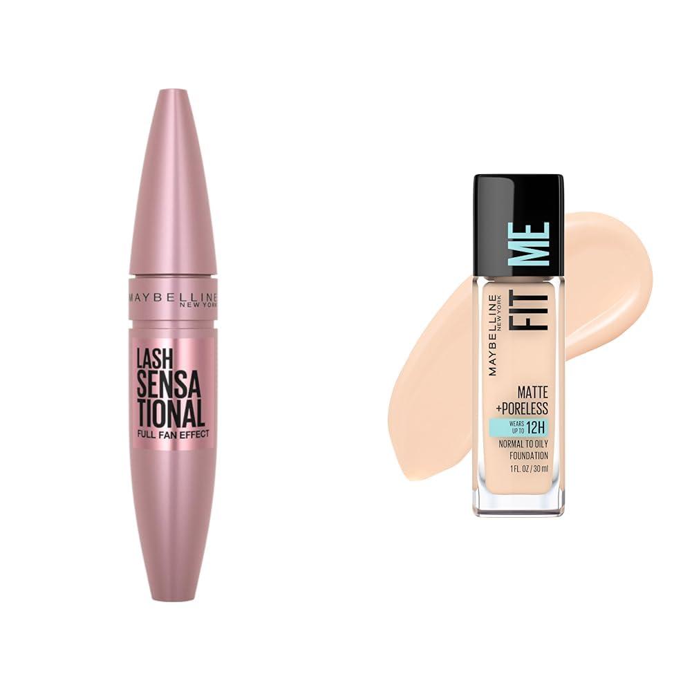 MAYBELLINE Maybelline Lash Sensational Mascara and Fit Me Foundation Makeup Bundle, 1 Count Each
