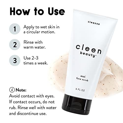 CLEEN BEAUTY Cleen Beauty Acai Face Scrub | Acai Face Exfoliator | Exfoliating Face Wash with Brazil Nut Oil & Avocado Oil | Facial Scrub - Paraben Free, SLS Free | Exfoliating Face Scrub | 6.0 Fl Oz