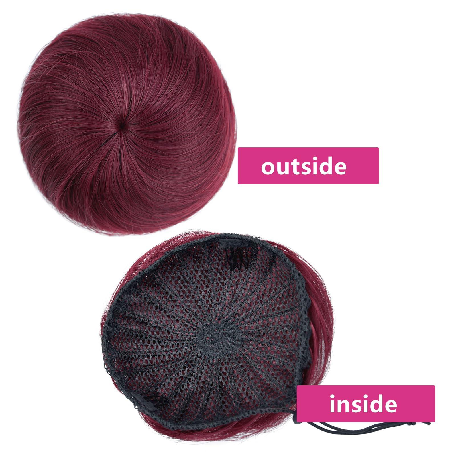 HSPCYGG HSPCYGG Hair Buns 2PCS Burgundy Hair Piece Fake Hair Bun For Workplace Bridal Wedding Wine red Hair Updo For Women&Grils Hairpiece