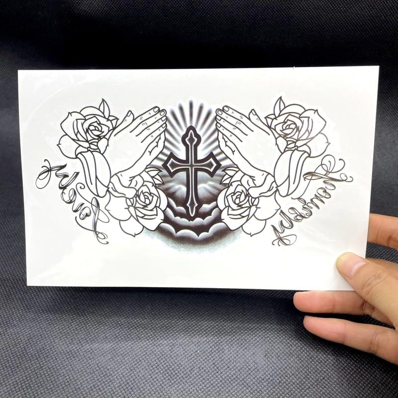 TTHUONG THATHU Black Cross Temporary Tattoo Sticker For Women Men Waterproof Tatoo Neck Tatto Body Art