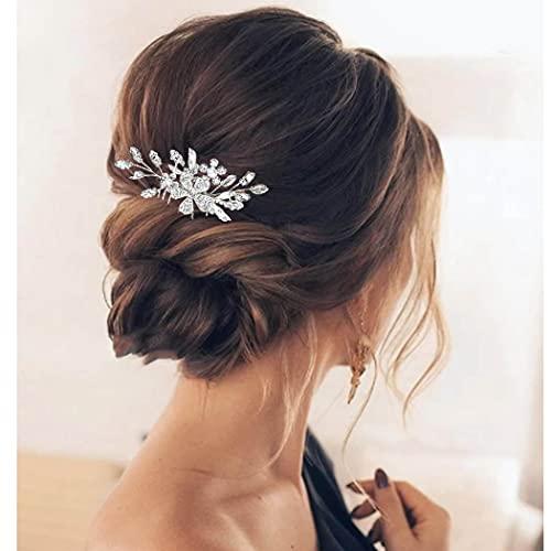 EVILD Evild Flower Bridal Hair Comb Silver Rhinestone Wedding Headdress Pearl Hairpieces Crystal Wedding Hair Accessories for Brides and Bridesmaids