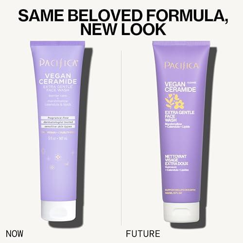 Pacifica Pacifica Face Wash for Sensitive Skin Facial Cleanser Vegan Ceramide Barrier Repair Extra Gentle for Daily Fragrance Free for Sensitive Skin, Clean Beauty, Vegan & Cruelty-Free Dermatologist Tested