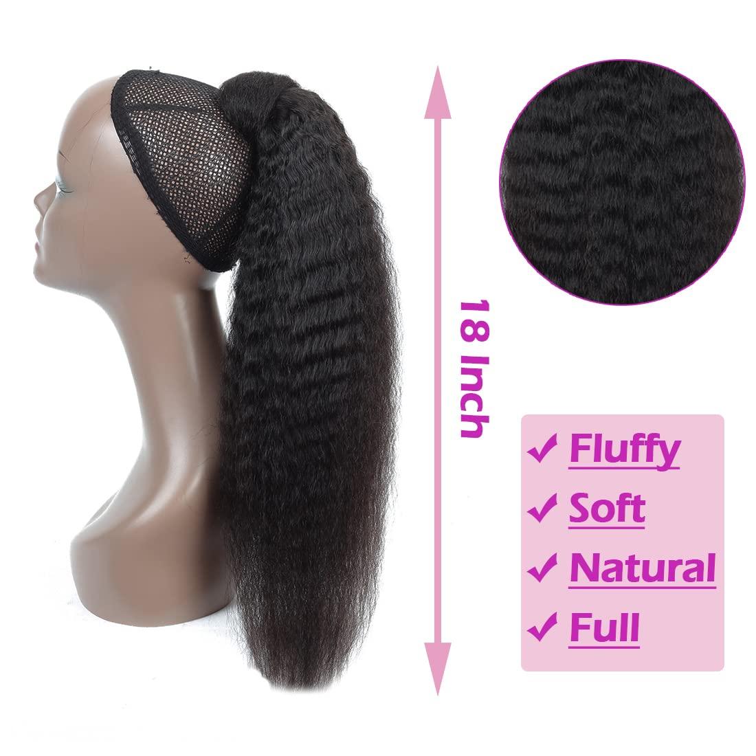 R RACILY HAIR R RACILY HAIR Drawstring Ponytail for Black Women Human Hair Straight Kinky Ponytail Wrap Drawstring Yaki Extensions Clip on Afro Full Hair Pieces 110g/set False Hair (12\")