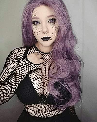 RainaHair RainaHair 24inch Lavender Purple Wig Heat Resistant Lilac Synthetic Lace Front Wig Natural Hairline Wavy Pastel Wig Glueless Lace Front Wigs for Women Girls Cosplay Party Makeup