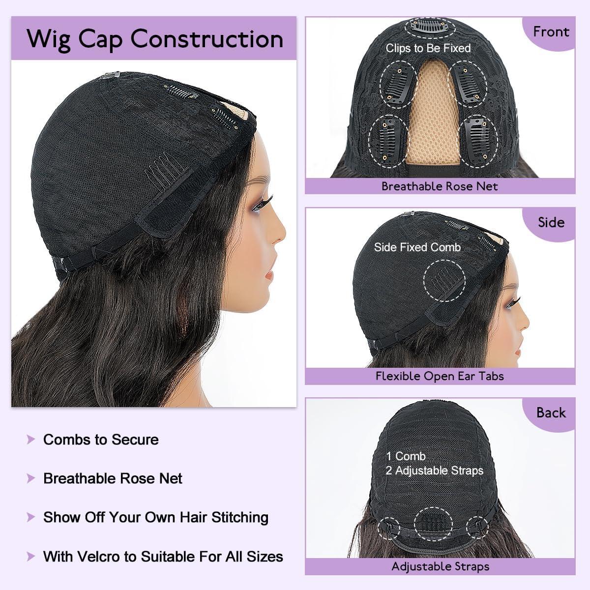 Emistar Emistar Curly V Part Wig Synthetic Hair Soft As Human Hair Water Wave U Part Wig Wear And Go Glueless Half Wigs for Black Women (Natural Black, 14 Inch)