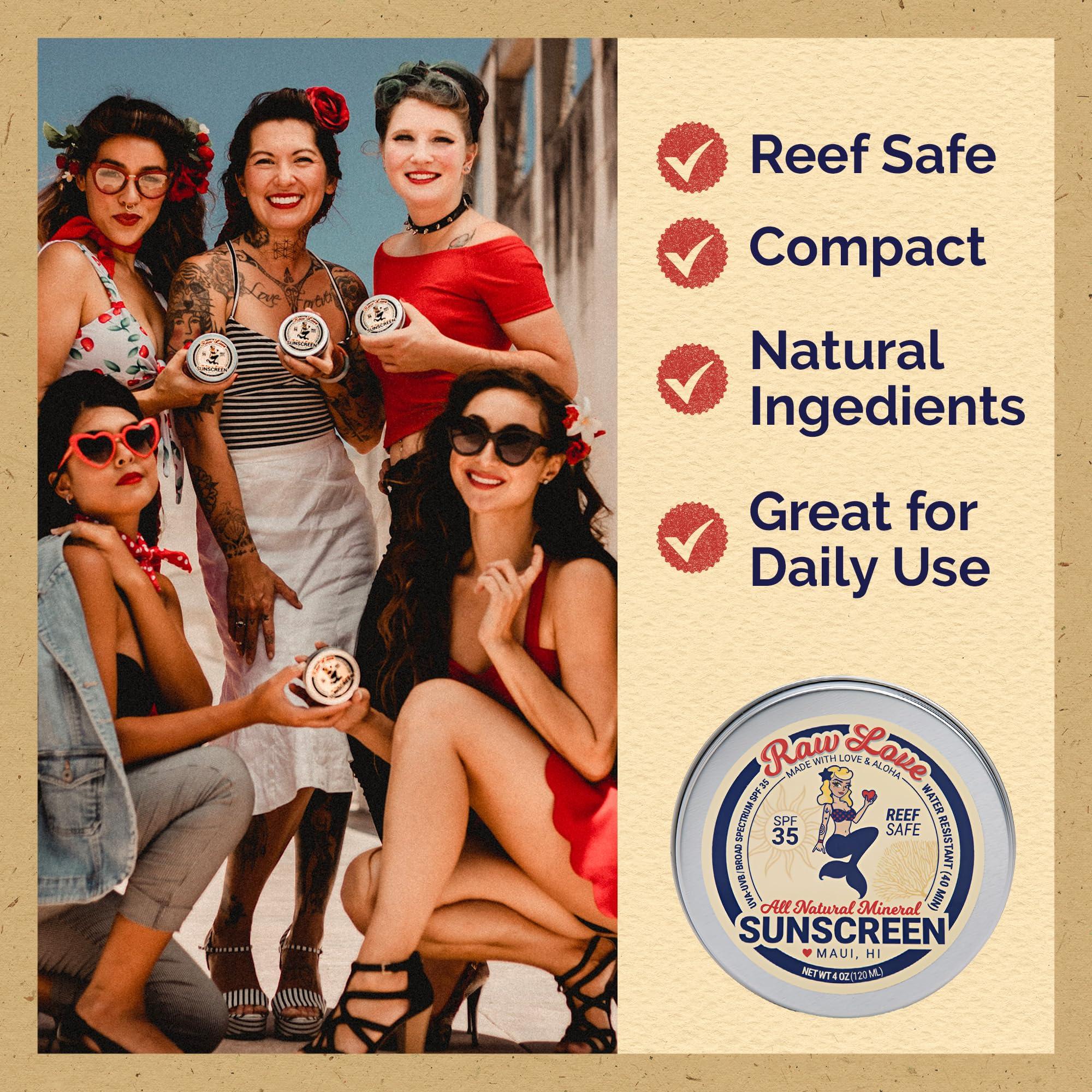 Raw Love Raw Love Reef Safe Sunscreen SPF 35 | Mexico & Hawaii Approved Biodegradable Sunscreen | Travel Size, Water Resistant, Natural, Organic Ingredients | Broad Spectrum Zinc Oxide Mineral Sunscreen | 2 Oz