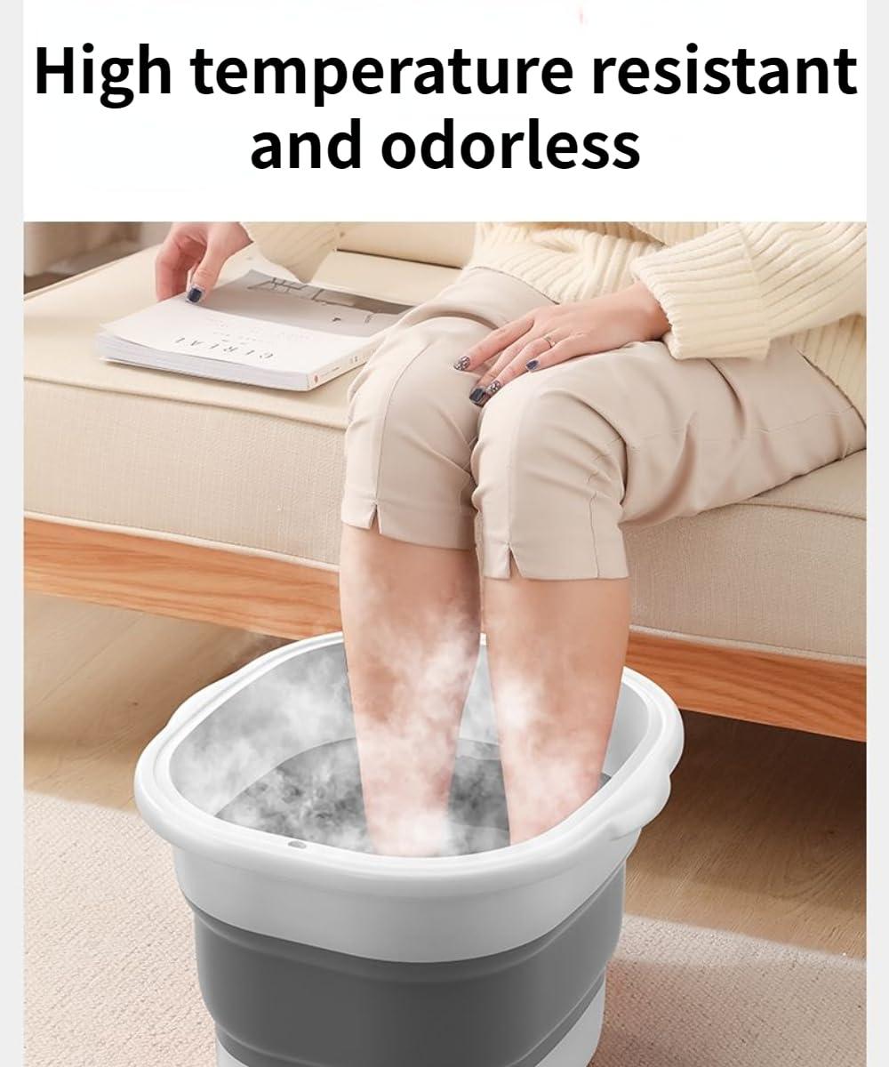BeyondNice Portable Collapsible Foot Bath Basin for Soaking Feet, Foot Soak Tub, Plastic Foot Bucket and Massage Acupoint, Home Foot Spa Kit, Foldable Laundry Baske (Gray)