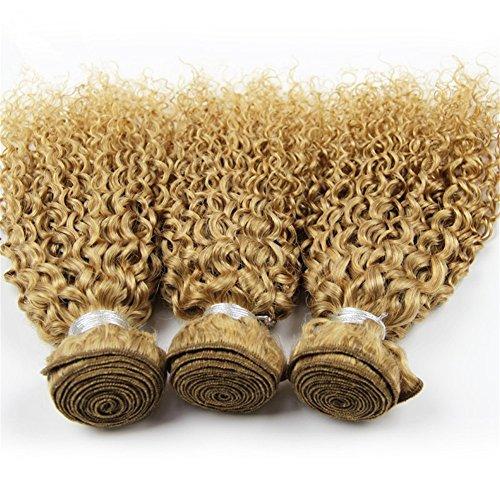 Generic Honey Blonde Malaysian Kinky Curly Human Hair Weave Bundles Pure 27 Strawberry Blonde Curly Human Hair 3 Bundles Lot Kinky Curly Light Brown Hair Extensions Double Wefts 10-30" (16 18 18)