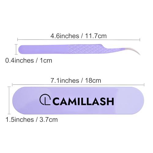 CL CAMILLASH Fiber Tip Lash Tweezers For Eyelash Extension Tweezers Professional Artist Tech Work Kit Tools,Best Volume Eyelash Lashes Extensions Purple Tweezers Precision Supplies(Curved)