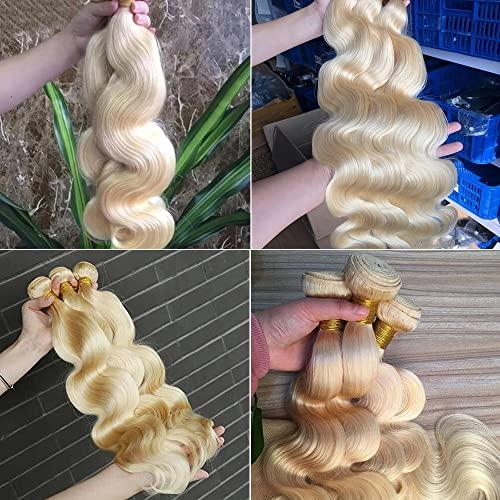 Forawme Forawme Brazilian Body Wave Hair With Frontal Closure 613 Blonde 16 18 20 22 With 14 Inch Lace Frontal Closure With Bundles Remy Human Hair Weaves