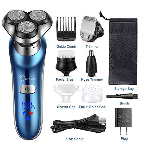 Hatteker Hatteker Electric Shaver for Men Trimmer for Men Cordless Rechargeable Beard Nose Hair Face Trimmer Rotary Razor USB Groomer Waterproof Wet Dry 4 in 1