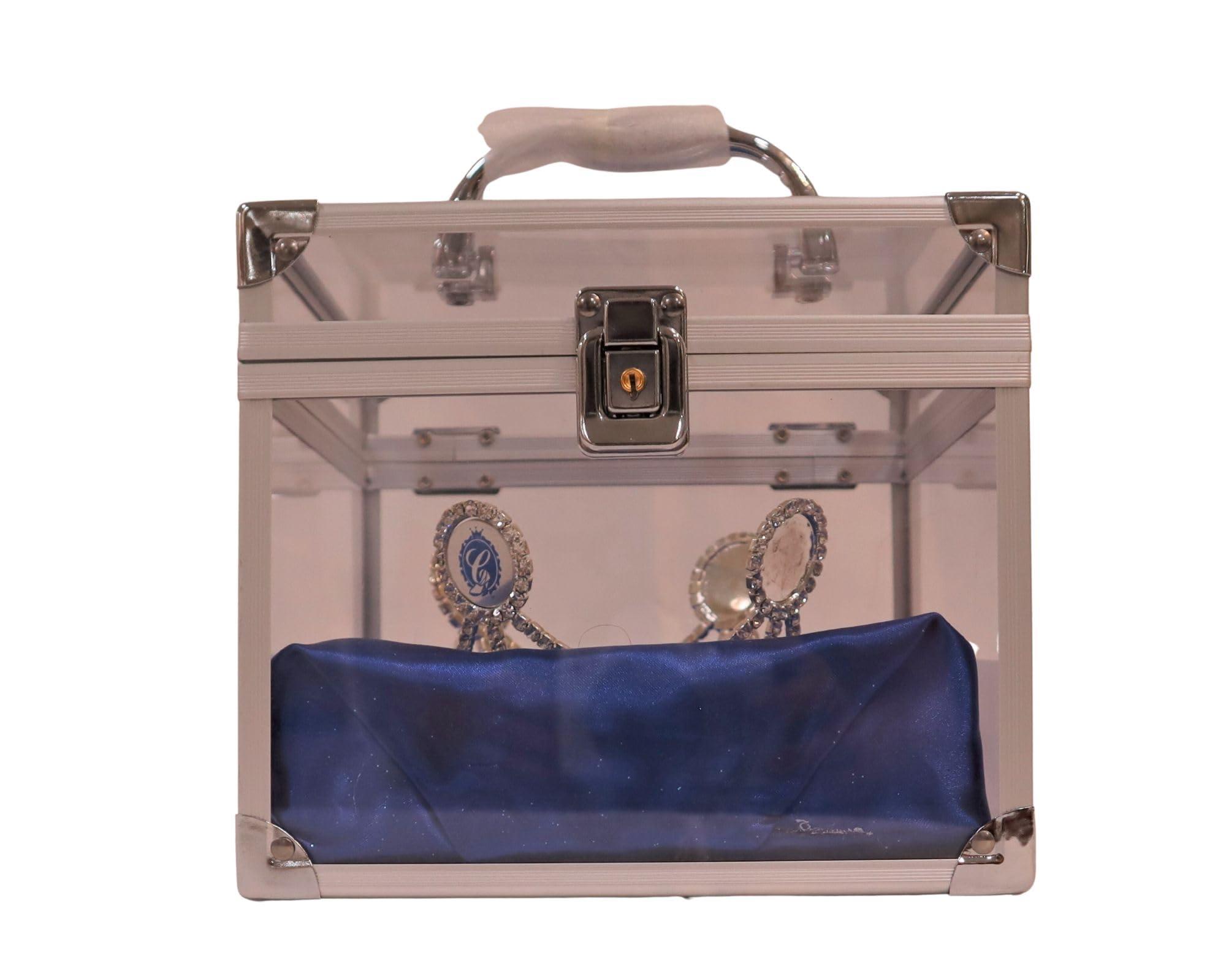 MyPageantLife Crown Case Pageant Travel, Acrylic Case Carrying Handle, Keyed Lock Heavy-Duty Premium Materials Durable Construction, Holds Various Size Style of Crowns