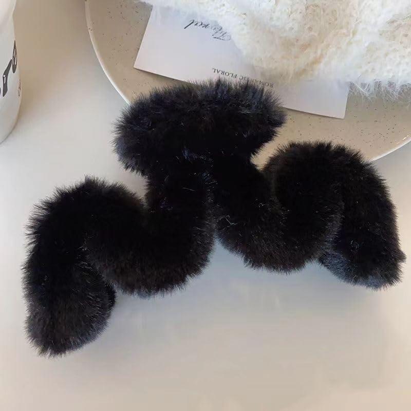 RRRWEI 3pcs 5.1Inches Faux Fur Hair Clips,Large Fuzzy Claw Clip for Thick Thin Hair,Preppy Claw Clips Fluffy Hair Clip for Women Girls (3PC -4)
