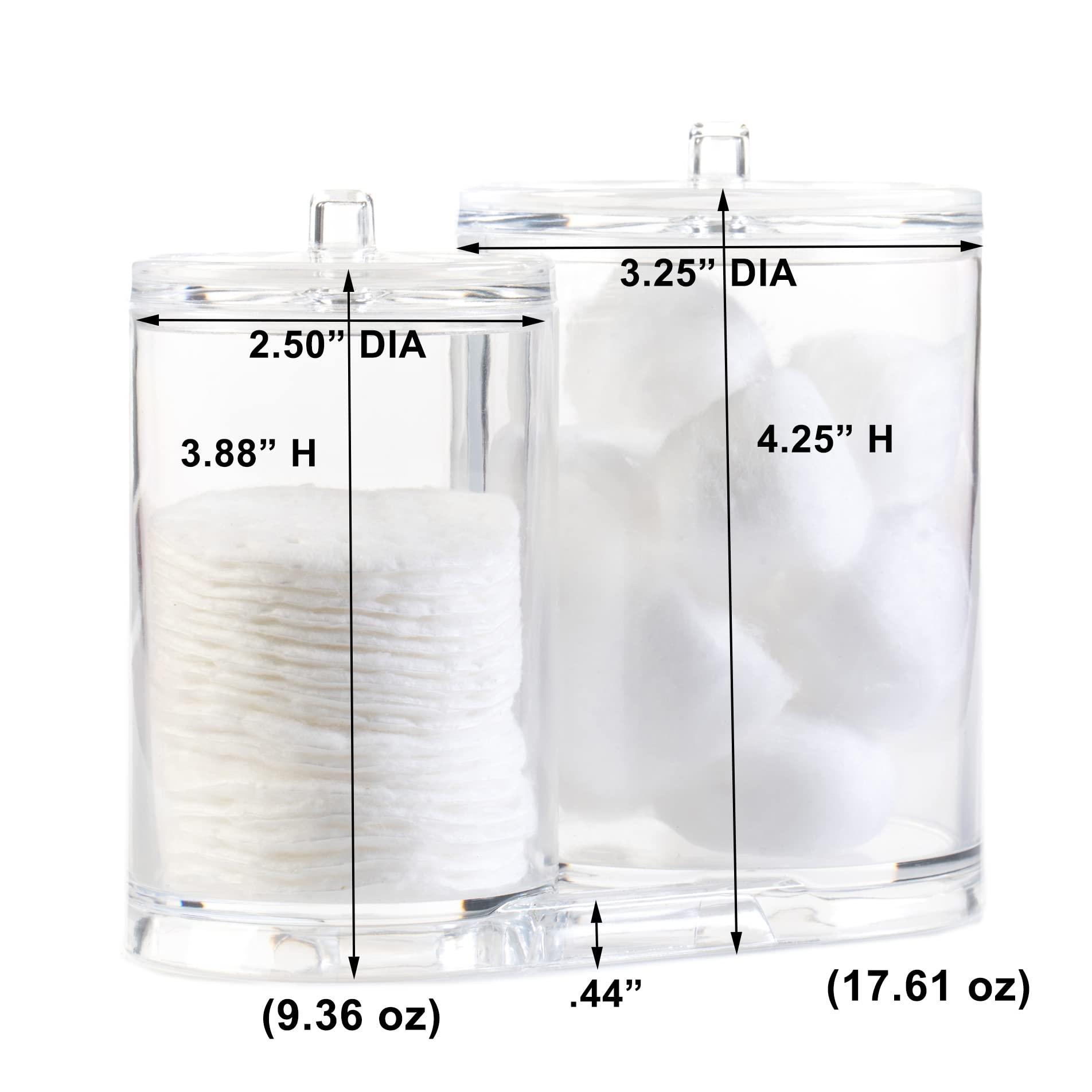 Huji Huji Acrylic Cosmetic Organizer For Q-Tip and Cotton Ball Holder With Lids - 9.36oz and 17.61oz Jars (1 PK)