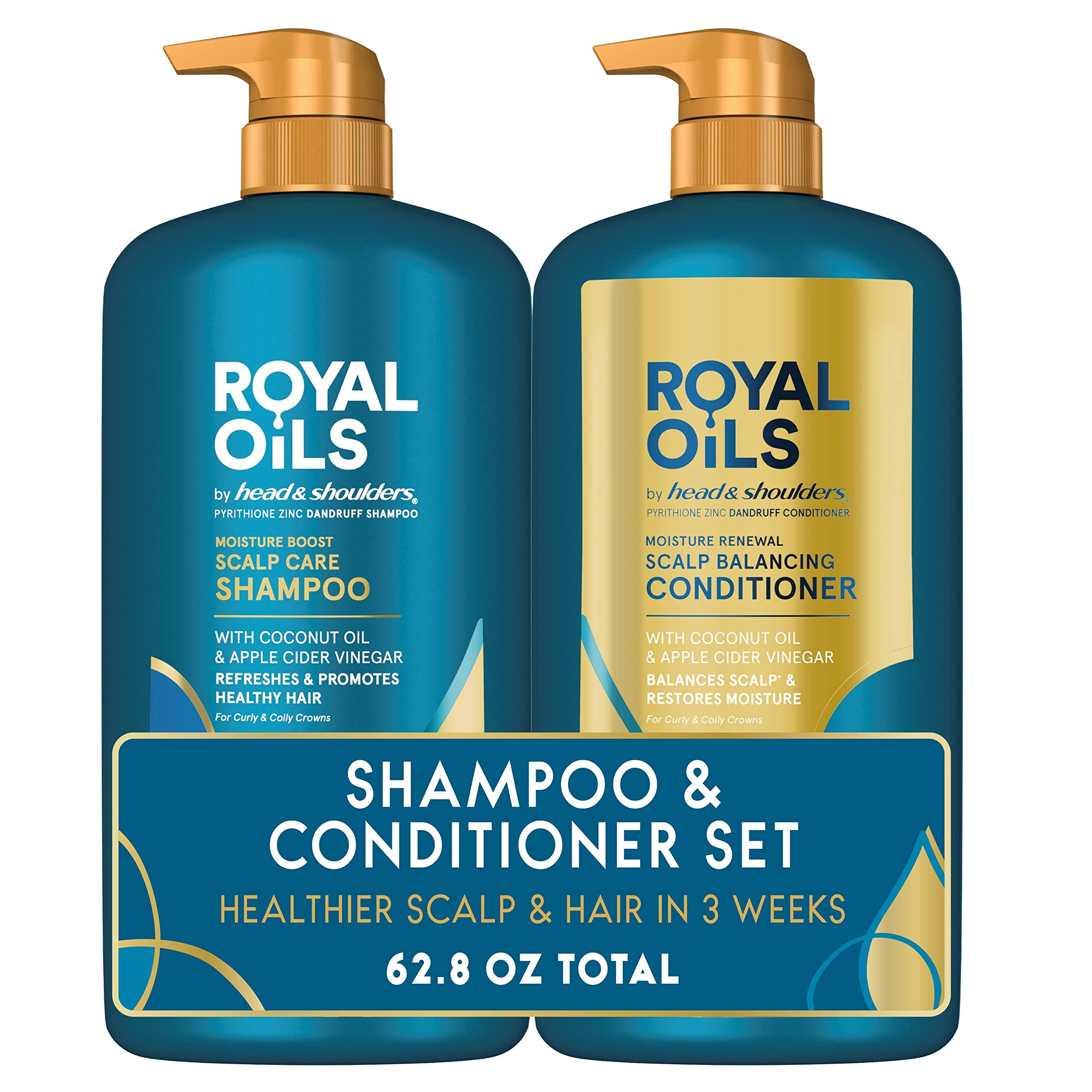 Head & Shoulders Head & Shoulders Royal Oils Dandruff Shampoo and Conditioner Set, Coconut Oil & Apple Cider Vinegar, Moisture Renewal, Scalp Relief, Curly & Coily Hair, Anti Dandruff, 31.4 Fl Oz Each, 2 Pack