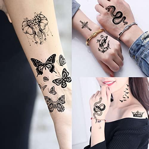 Bilizar Bilizar 48 Sheets 3D Small Temporary Tattoos For Kids Women Neck Girls Arm Boys, Temp Tiny Halloween Tattoo Stickers Men Spider Cross Scorpion Snake Tiger Lion, Flower Ghost Skull Fake Tatoos Acnhor