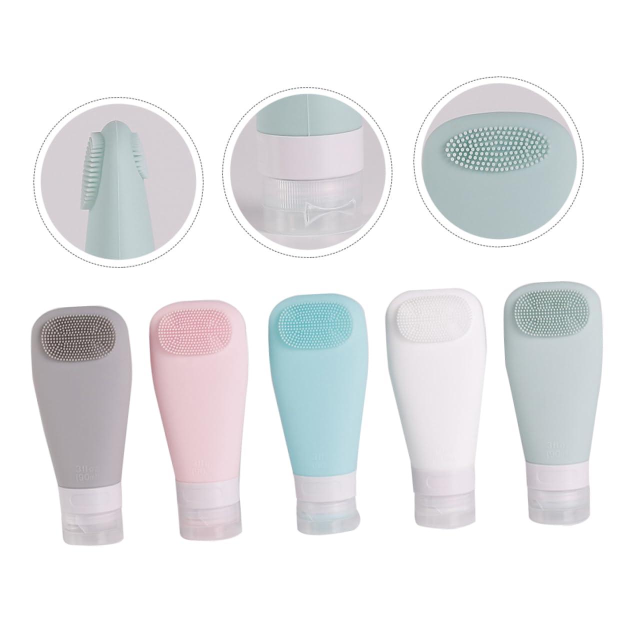 Gogogmee Gogogmee 5Pcs Shampoo Dispenser Bottles with Brush Leak Proof Travel Containers for Lotion Body Wash & Toiletries Soft Blush Milk and