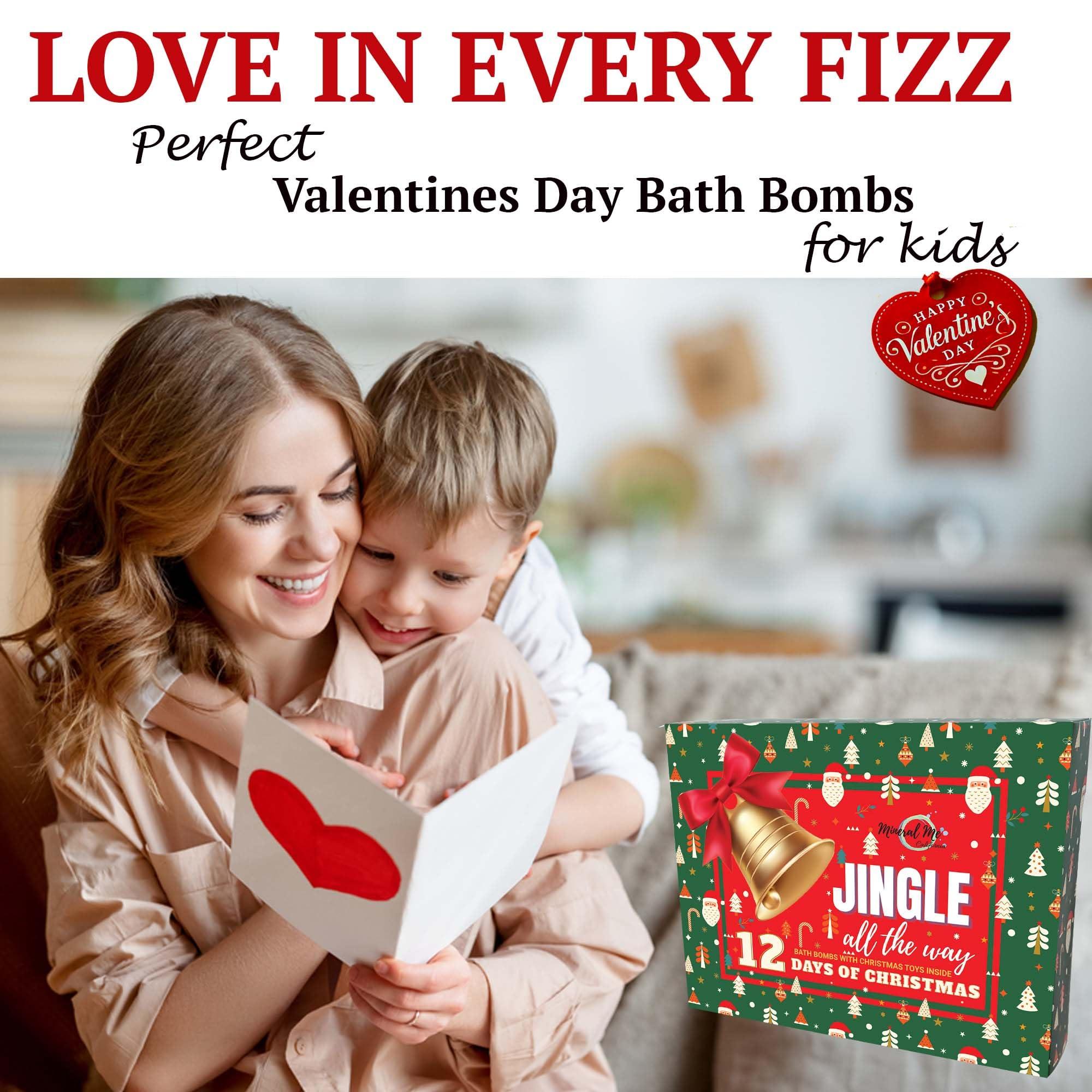 Mineral Me California Christmas Bath Bombs for Kids with Surprise Toys Inside - Kids Advent Calendar Bathbombs - 12 Pack Organic Bath Bombs Gift Set, Moisturizing Bubble Bath Fizzies, Gifts for Kids, Boys, Girls, Toddler