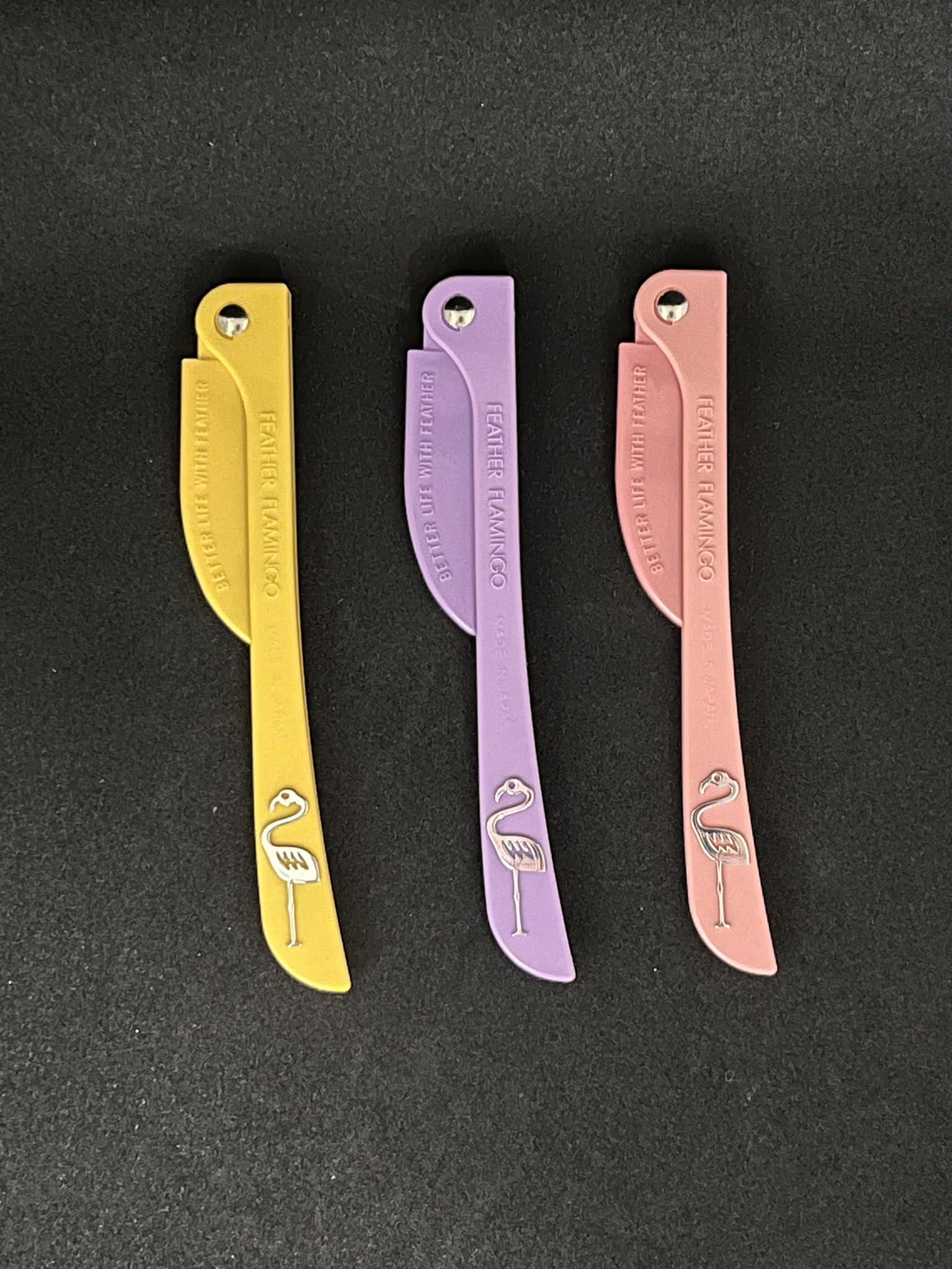 Feather Flamingos Feather Flamingo Facial Touch Up Stainless Steel Razor for Eyebrow and Face Hair Removal - 3 Pack | Foldable and Long-Lasting