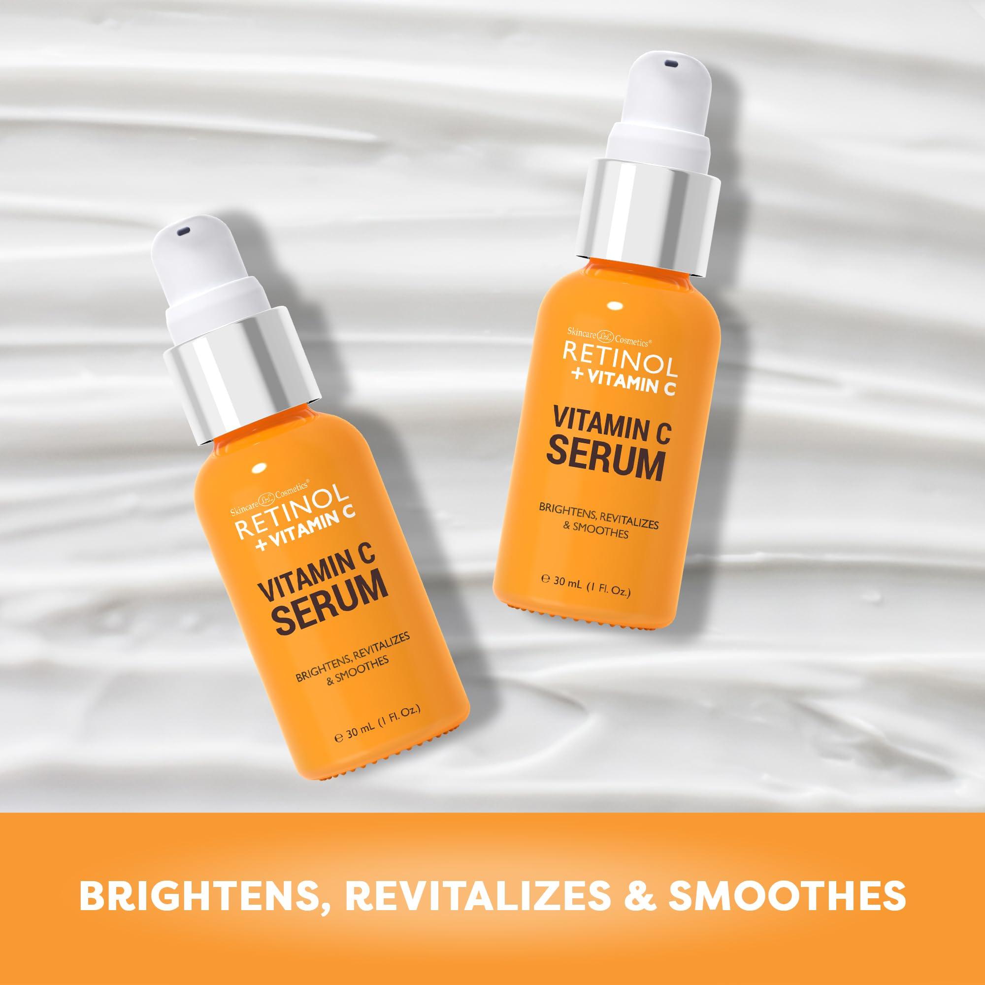 Retinol Retinol + Vitamin C Face Serum - Anti Aging Facial Serum, Evens Skin Tone, Diminishes Fine Lines and Wrinkles, Sun Damage & Dark Spots, Restores Radiance, Locks In Moisture - 1 FL. Oz