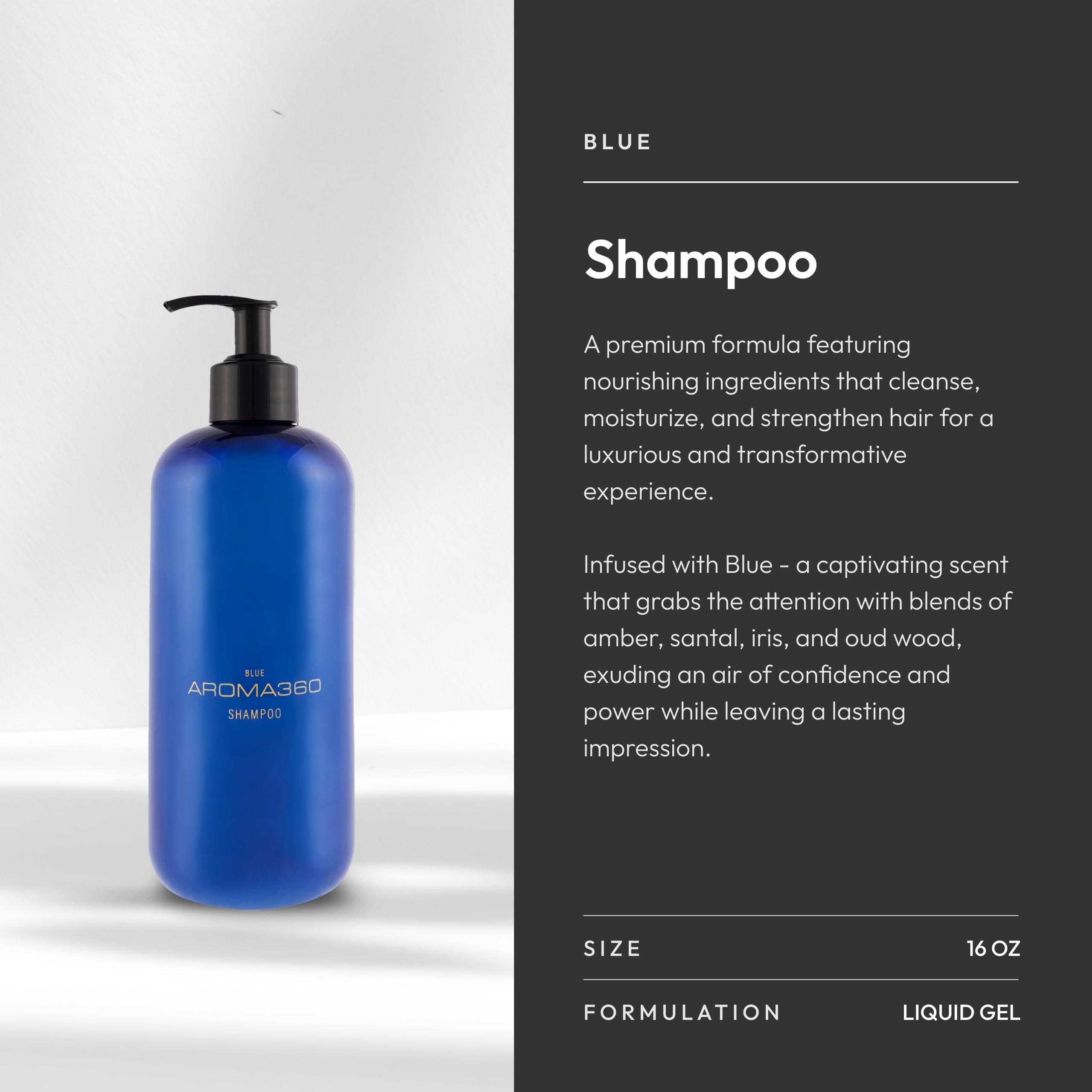 Aroma360 Aroma360 Blue Shampoo - Hair Care Products for Fine Hair - For All Hair Types - Shampoo for Dry Hair - Hair Repair Shampoo for Men & Women - Scents Include Amber, Santal, Iris & Oud Wood - 16oz