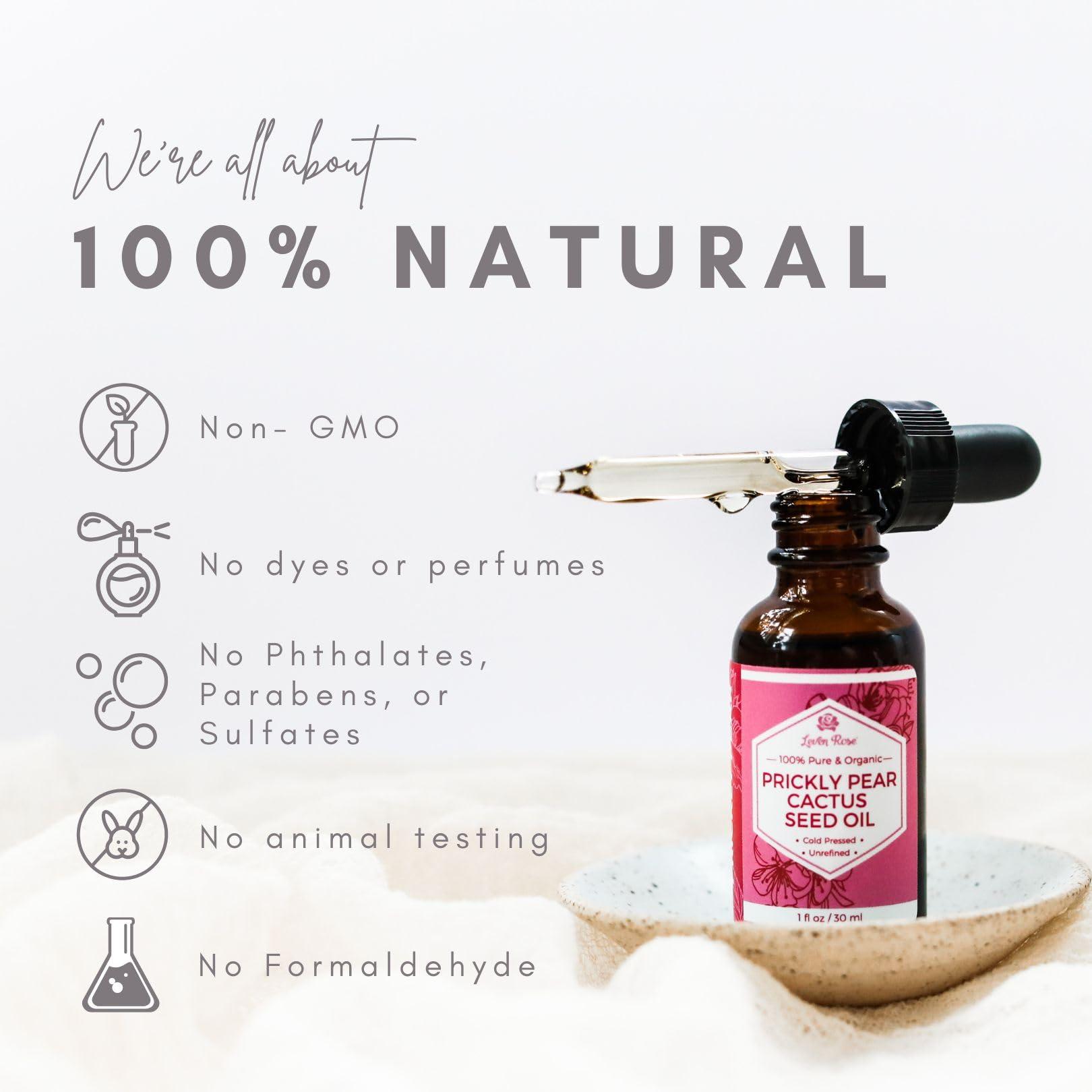Leven Rose Leven Rose Prickly Pear Seed Oil (Barbary Fig) 100% Pure Organic Prickly Pear Oil, Extra Virgin, Cold Pressed, All Natural Face, Dry Skin & Body Moisturizer and Hair Treatment 1 oz
