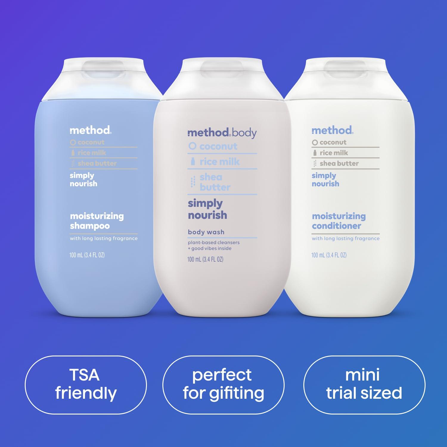 Method Method Body Wash and Hair Care Gift Set, Simply Nourish, 3.4 oz Travel Size Bottles