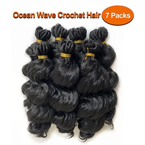 Chicmoi 9 inch Ocean Wave Crochet Hair for Black Women Short Wavy Crochet Braids 126 Roots Pre Looped Deep Wave Crochet Hair 7 Packs Natural Black Ocean Wave Crochet Hair (9 Inch, 1B)