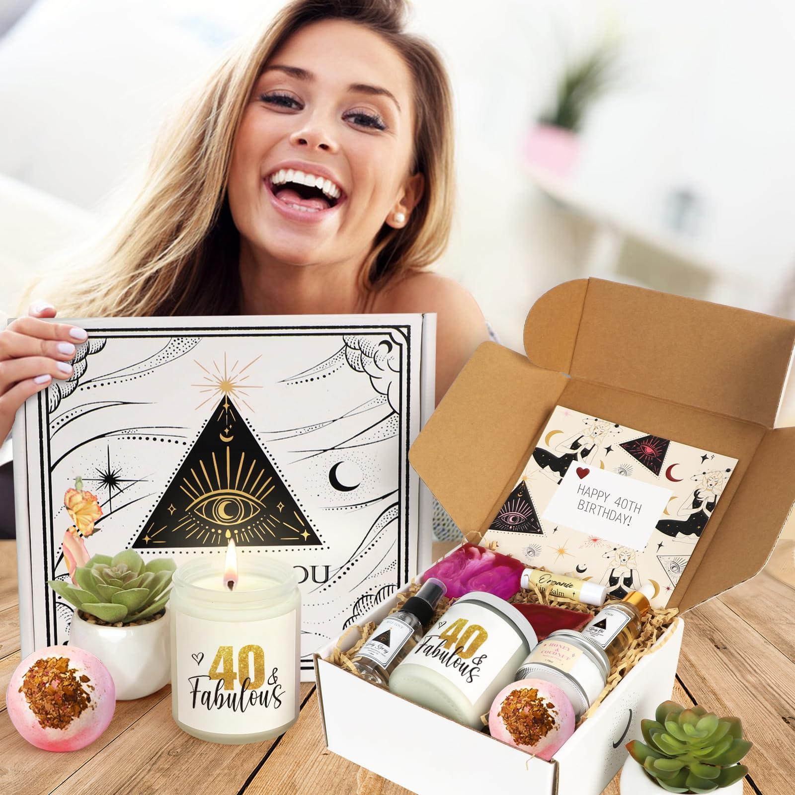 Frerdui 40th Birthday Gifts Women, Self Care Gifts for 40 Years Old Women Basket, 40 Fabulous Gifts, Unique 40th Birthday Gifts Ideas for Women Her Mom Friend