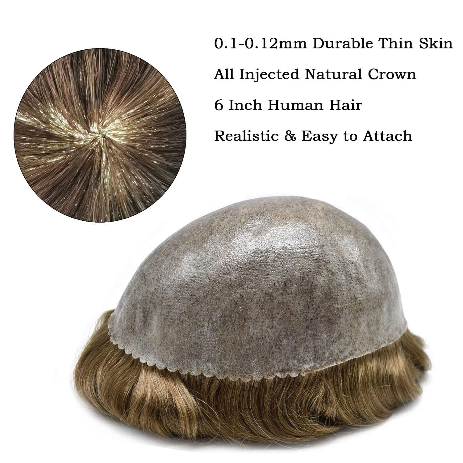 Generic Toupee for men All Poly Human Hair Replacement System Full PU Injected Mens Toupee Hair Piece 0.1mm Thin Skin Male Hair Prosthesis Hair Units Wig 110% Density, 1730