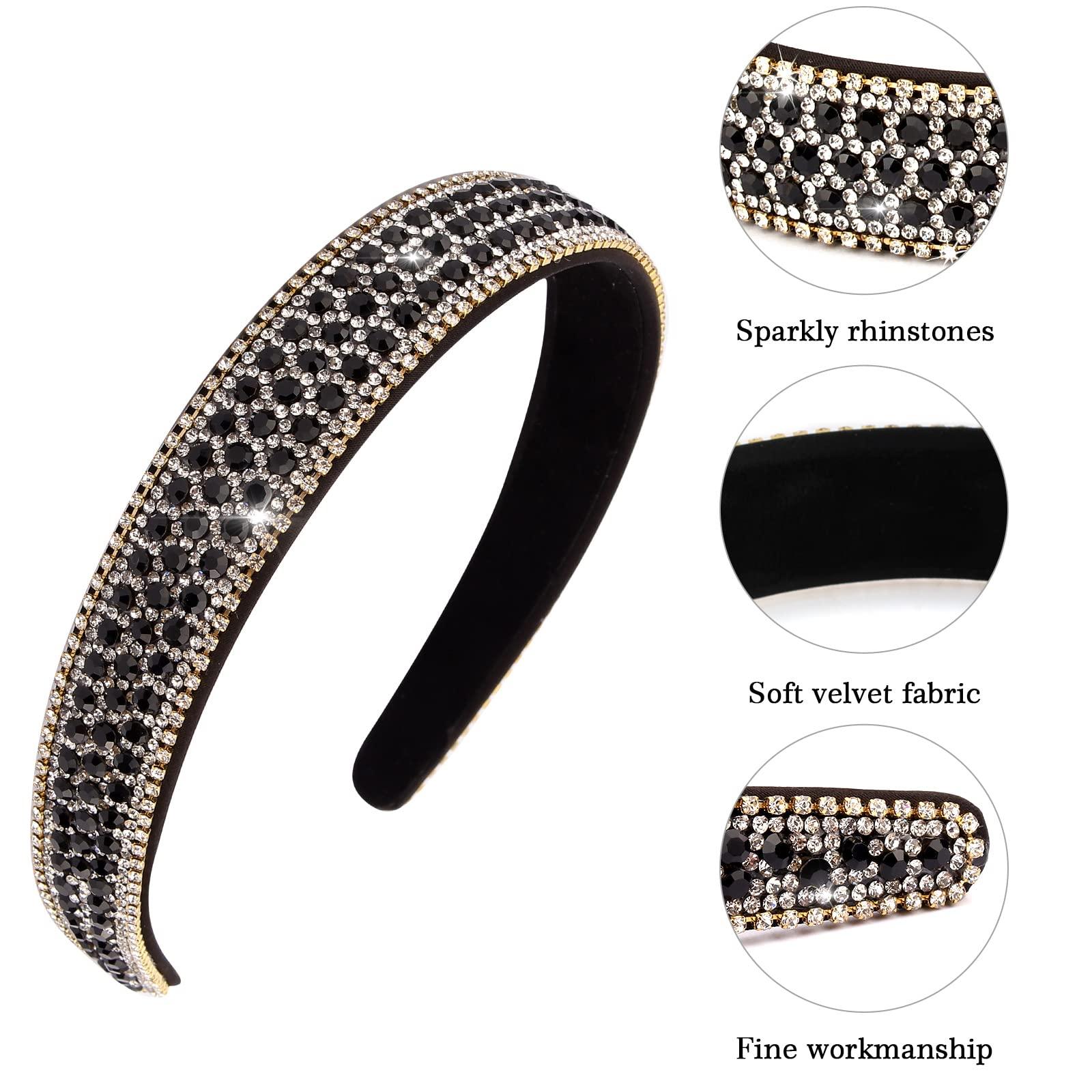Wecoe Wecoe Black Headband Rhinestone Headband Women Fashion Crystal Bling Diamond Headband Glitter Sparkly Headband Hair Accessories Holiday Halloween Christmas Gifts For Women Ladies (Silver & Black)